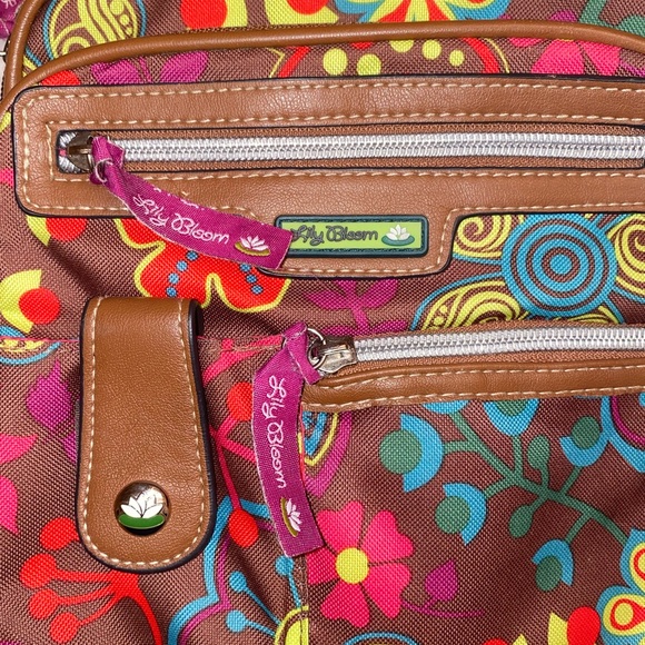 Lily Bloom Purse Vivid Colors on Brown Background Multi Pockets - Picture 3 of 8